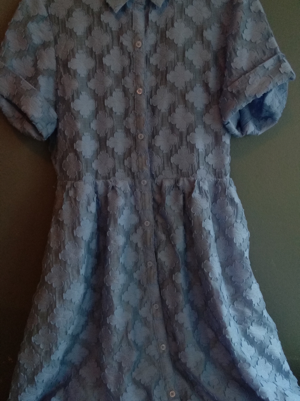 Kate Spade New York Light Blue‎ Textured Clover Button Down Shirt Dress Pit 19